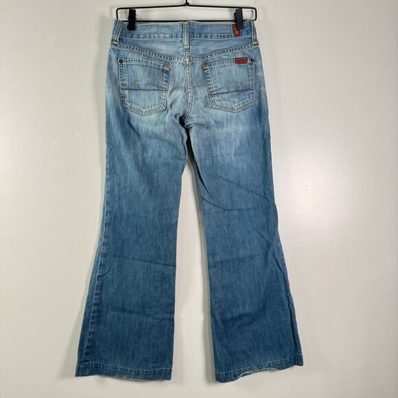 7 For All Mankind Dojo Flared Jeans Medium Wash Blue Low Rise Cotton Retro Sz 26 - Picture 5 of 12